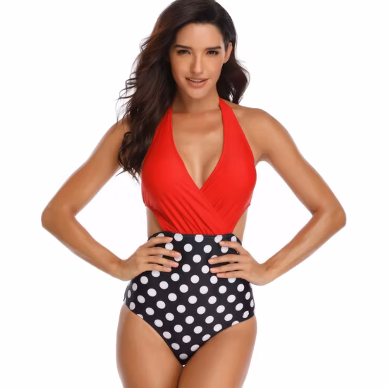 Sexy Women&prime;s One Piece High Waist Backless Halter Floral Print Swimwear