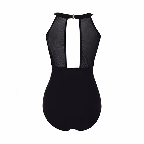 Sujetador con relleno push-up negro de encaje con cuello de red y cintura para mujer V