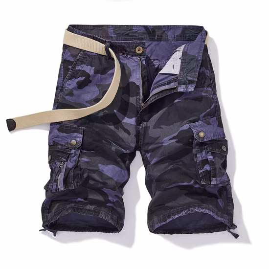 Shorts cargo de hombre de camuflaje de ajuste relajado de puro algodón con ocho bolsillos